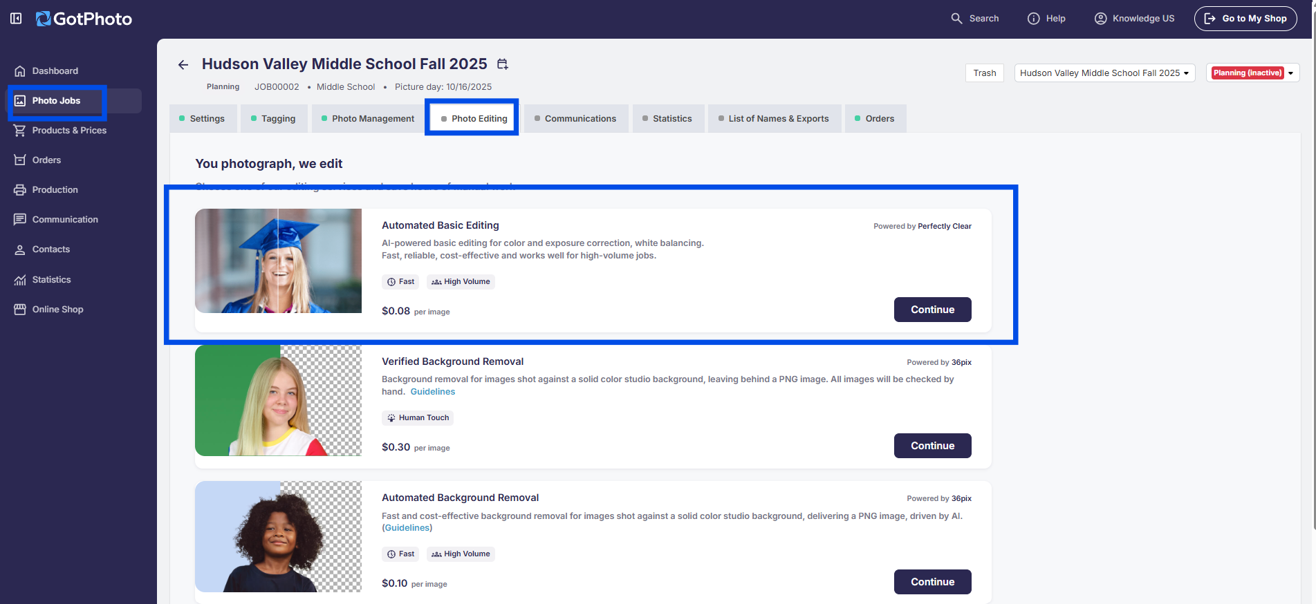 Click Continue in the Automated Basic Editing section