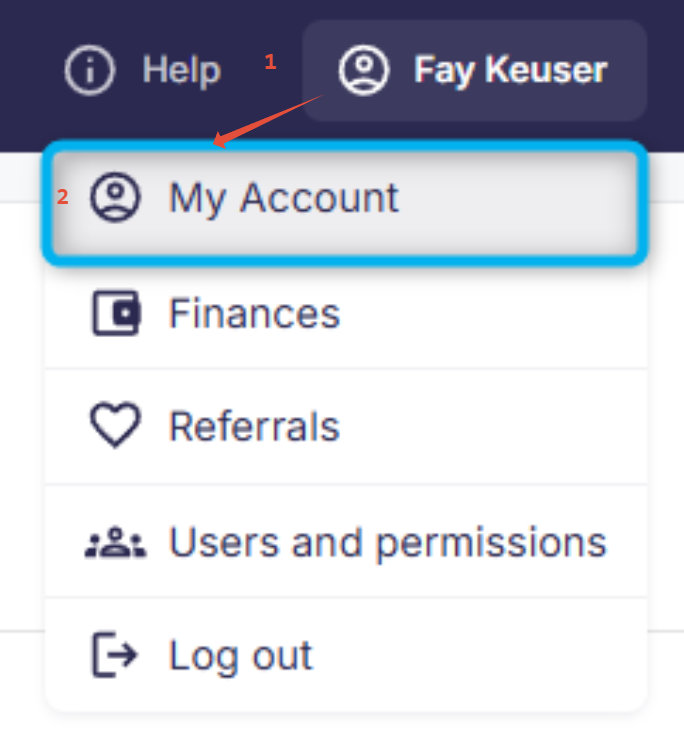 My Account menu option highlighted under user profile menu
