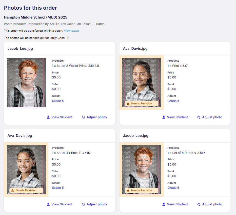 Photos for this order section