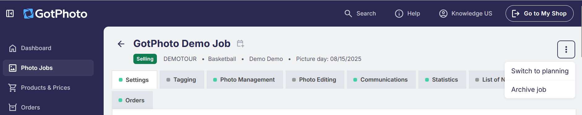 Job currently in Selling mode