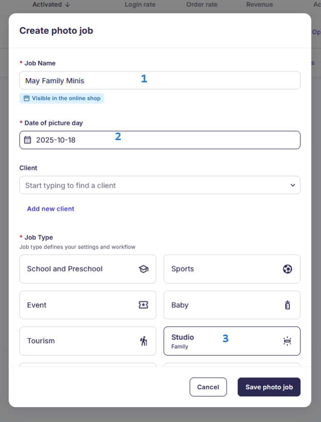 Create New Job form highlighting required fields