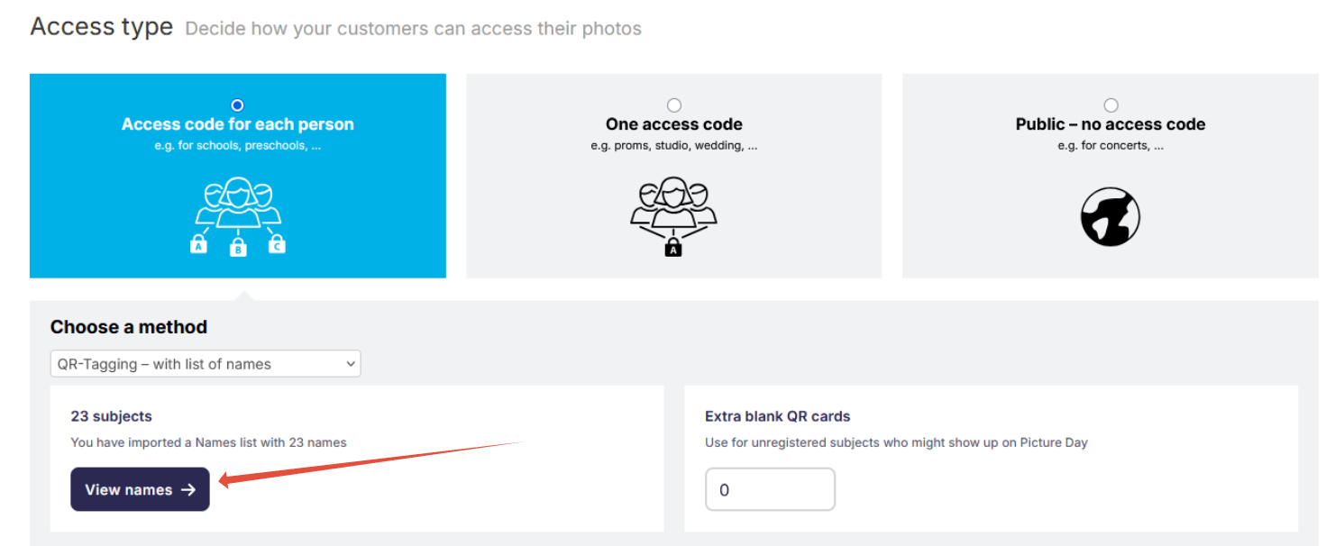 Manage names button on job settings page