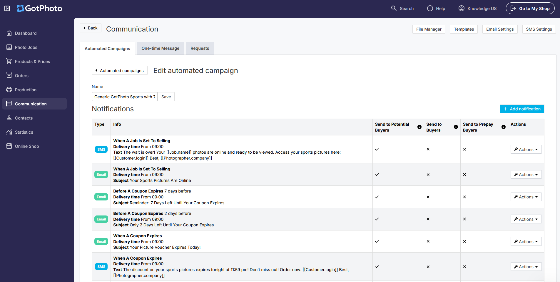 Three-message campaign schedule including email and SMS
