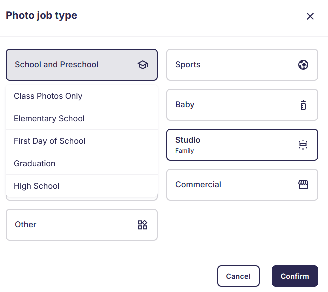 Editing tab and options available for school and preschool jobs