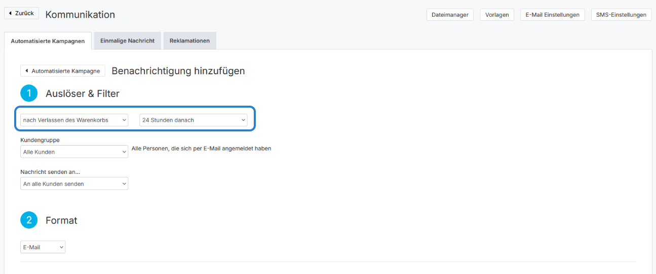 Option Nach Verlassen des Warenkorbs auswählen