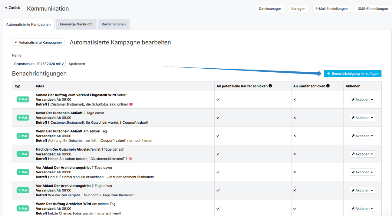 Benachrichtigung hinzufügen Button Screenshot