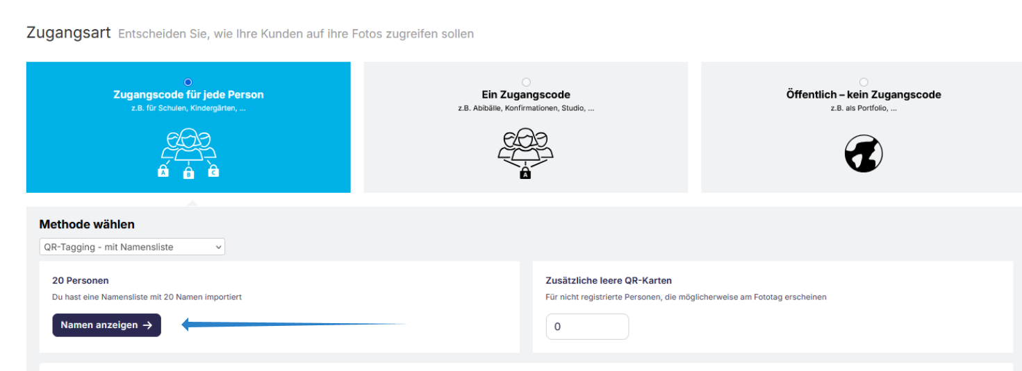 Auftragseinstellung: Wechsel auf QR‑Tagging mit Namensliste