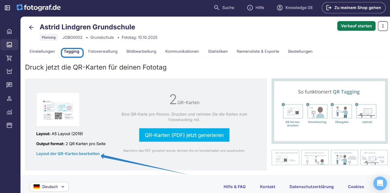 Einstellung zum Bearbeiten des QR-Karten-Layouts