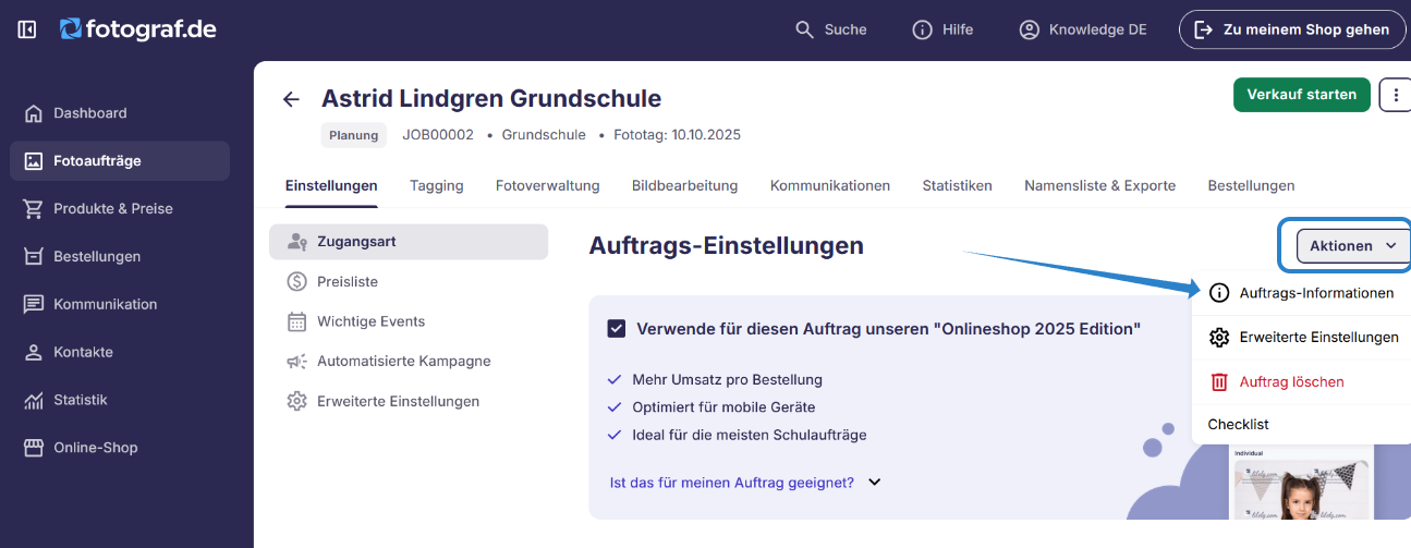 Auftraggeber in den Auftragseinstellungen bearbeiten