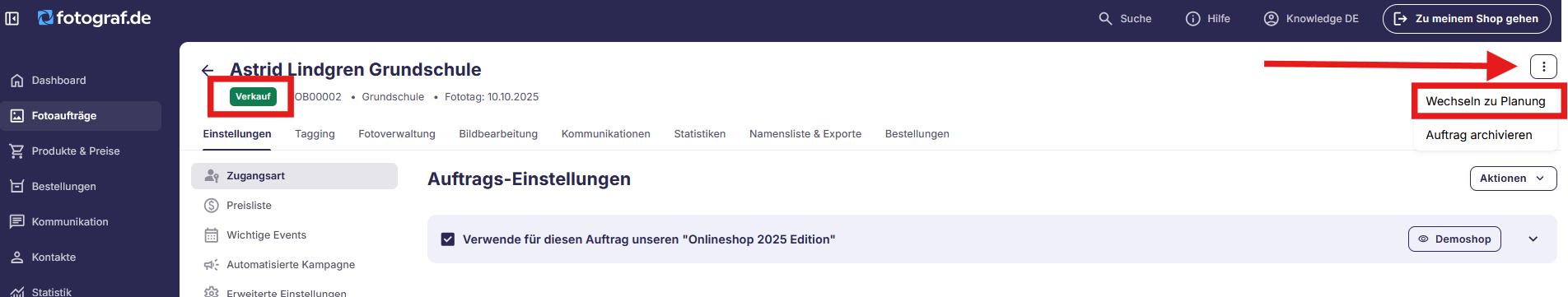 Darstellung des Status 'Planung (inaktiv)'