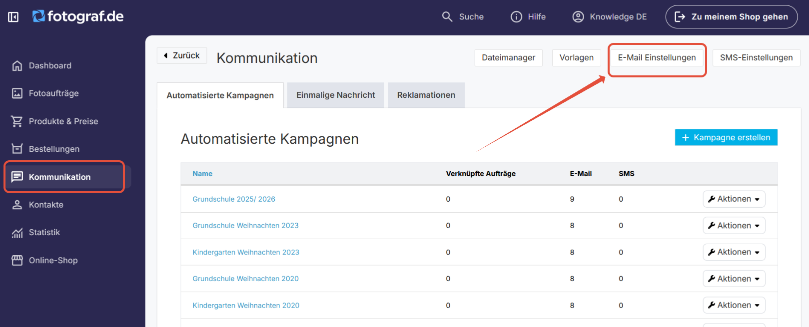 E-Mail Servereinstellungen im Adminbereich