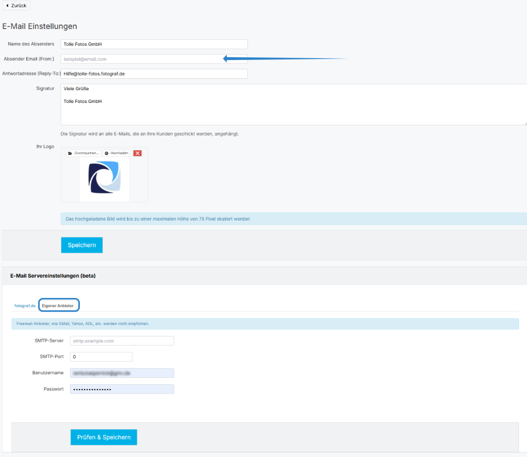 Kommunikationseinstellungen zur SMTP-Konfiguration