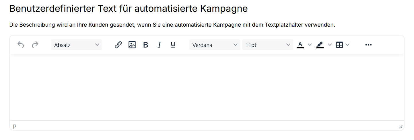 Abschnitt für benutzerdefinierten Kampagnentext