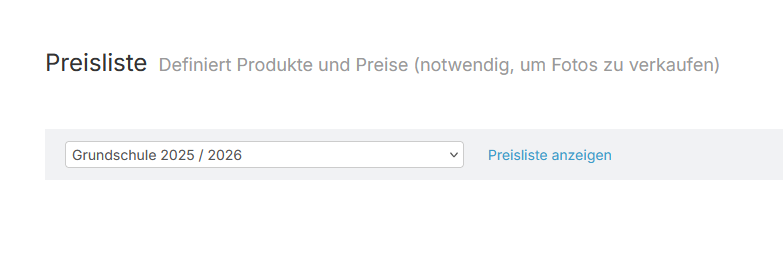 Auswahl einer Preisliste für den Foto-Auftrag