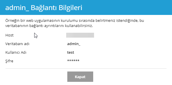 pleks panel sql baglantı bilgileri