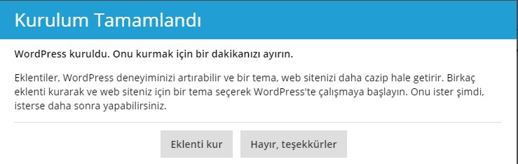 plesk panel wordpress kurulumu tamamlandı