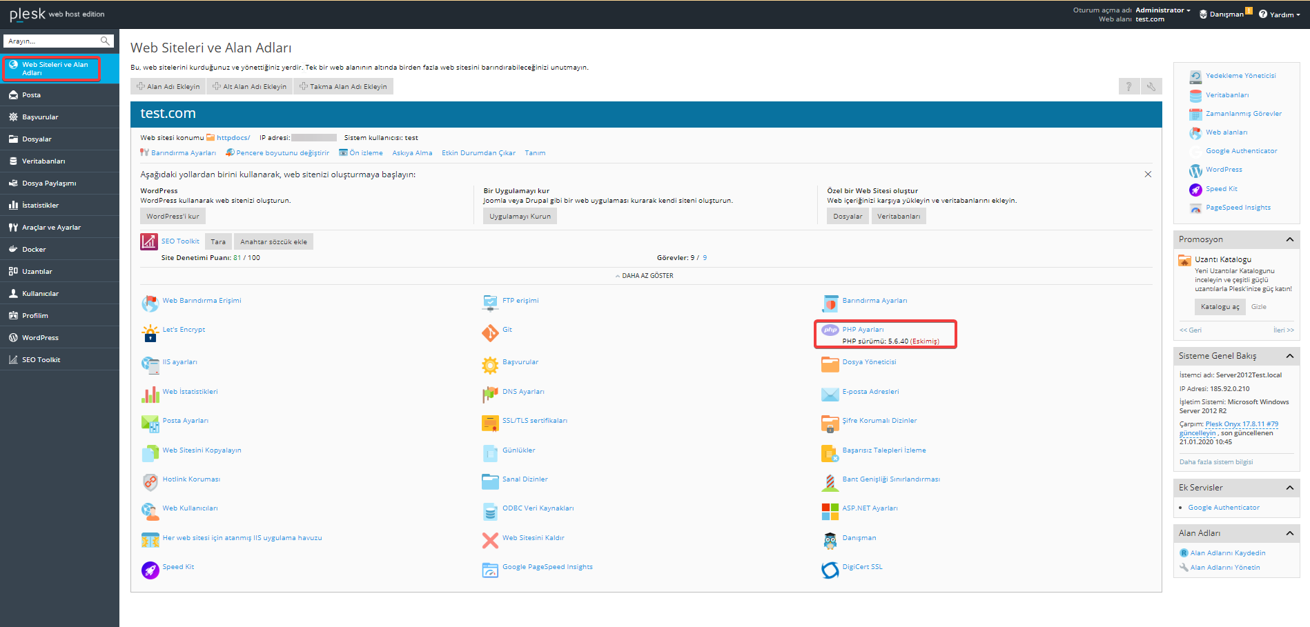 plesk php ayarları