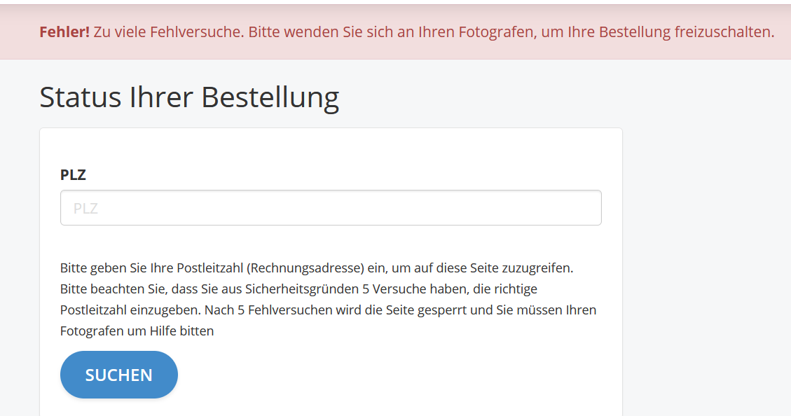 Bestellübersicht mit Drop-down-Menü zur Entsperrung