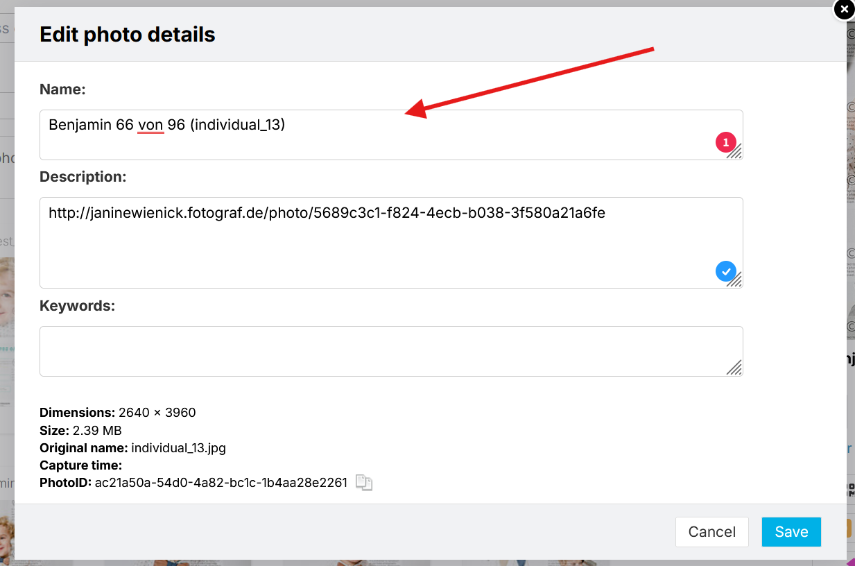 Renaming photo option screenshot 2