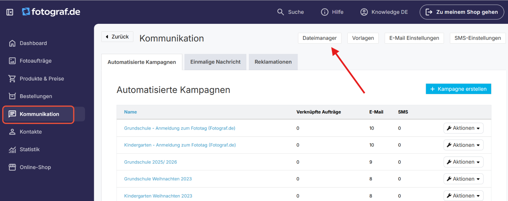 Dateimanager geöffnet mit Bildauswahl