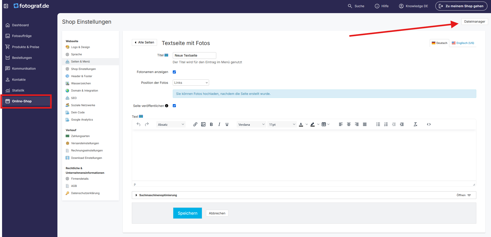 Dateimanager im Adminbereich