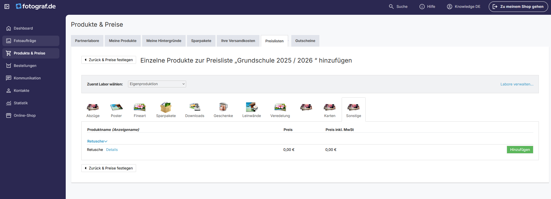 Preis in Preisprofil anpassen