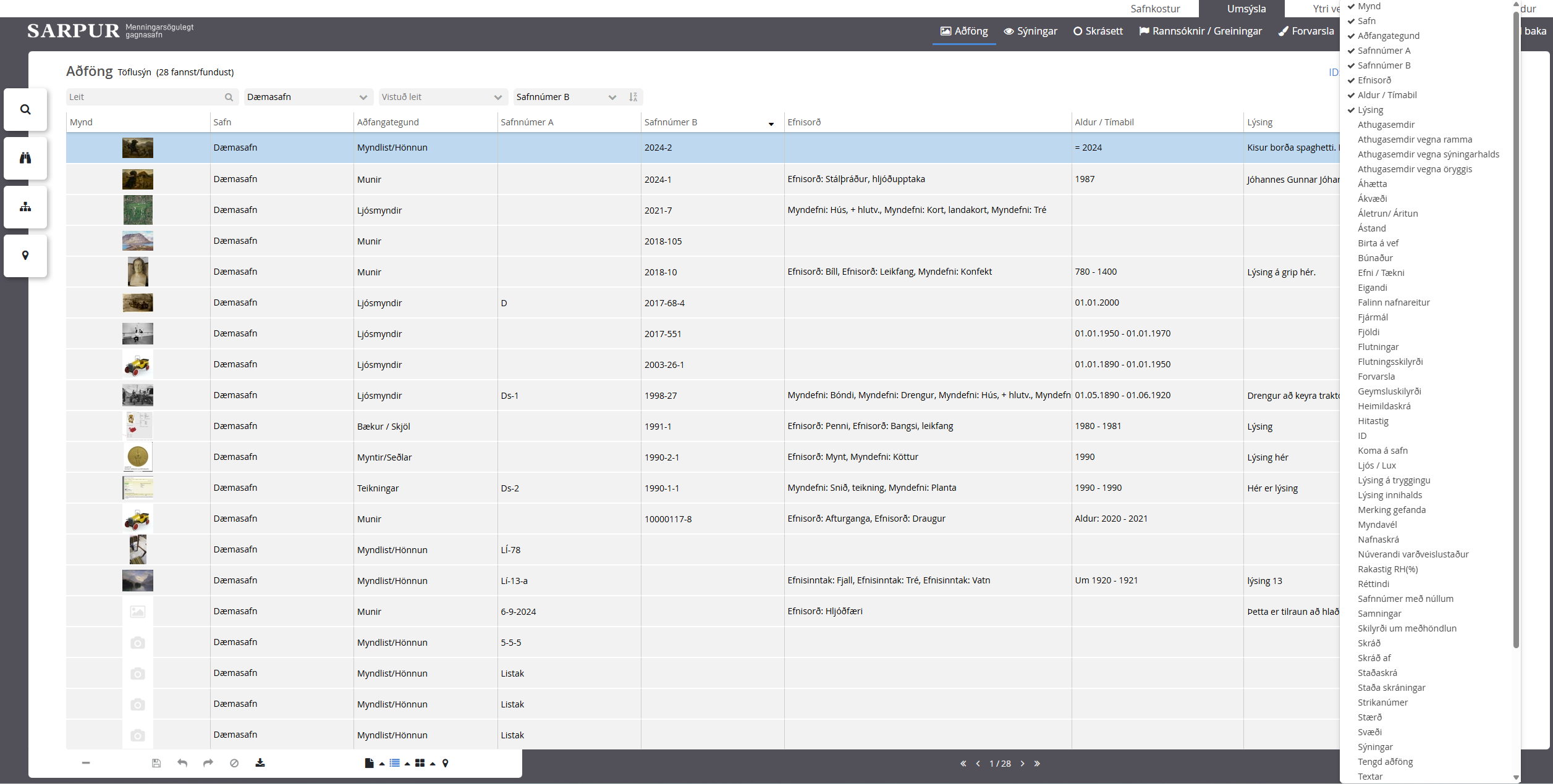Skilgreina töflu og velja dálka