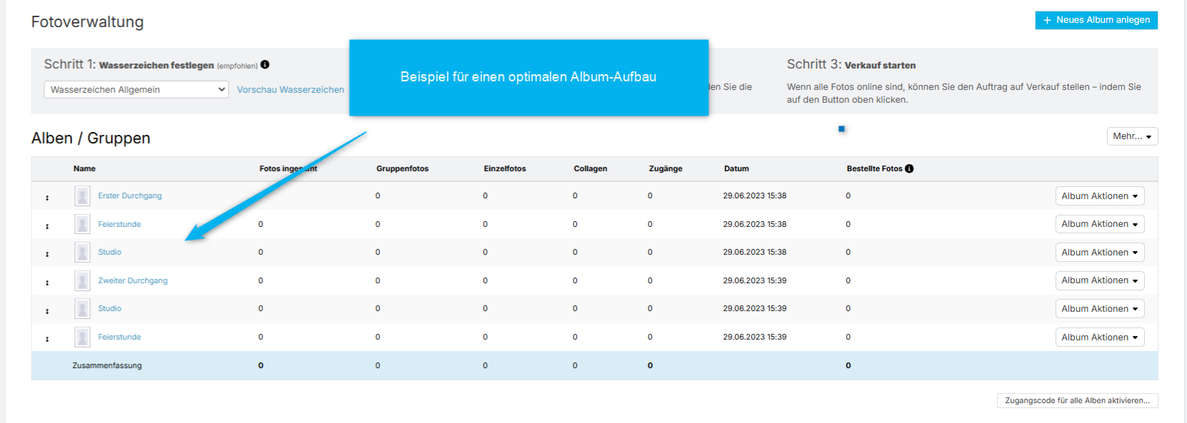 Screenshot: Upload-Optionen im fotograf.de System