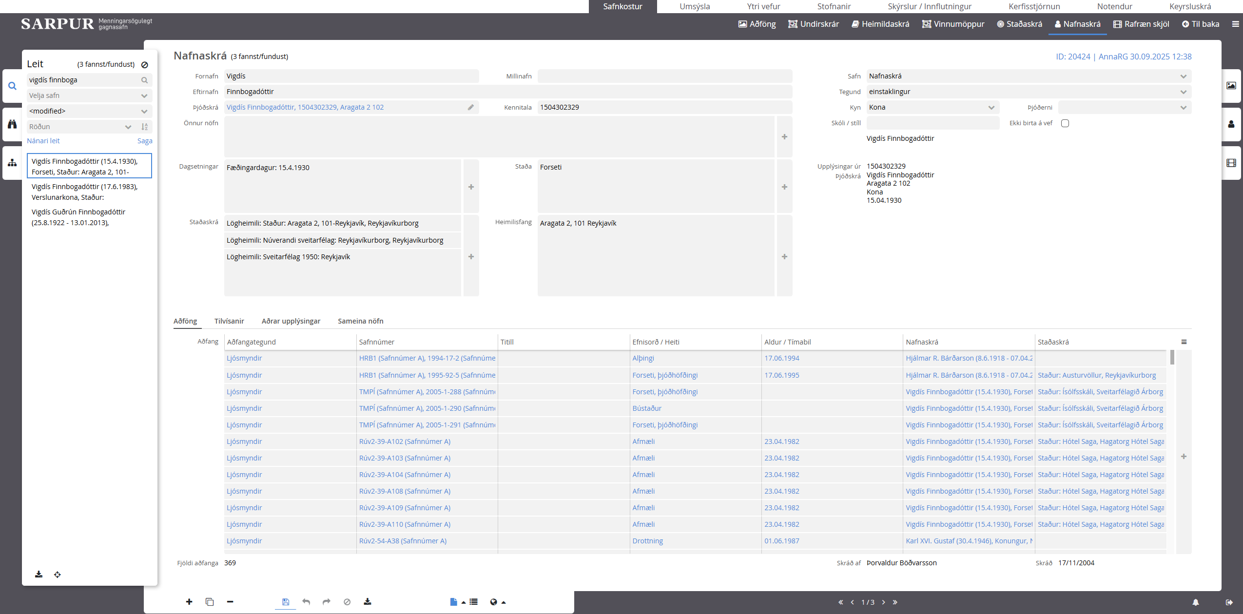 Nafnaskrá - yfirlit