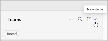 Screen shot of the option to select new items from the separate view. It's on the right, above the list of teams and channels.