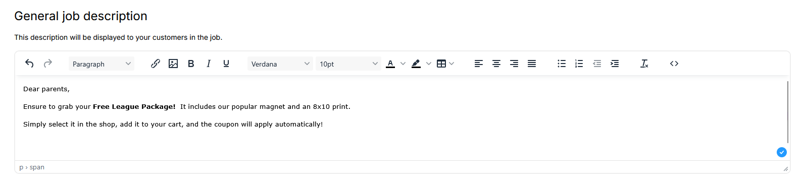 Add free item note to job description