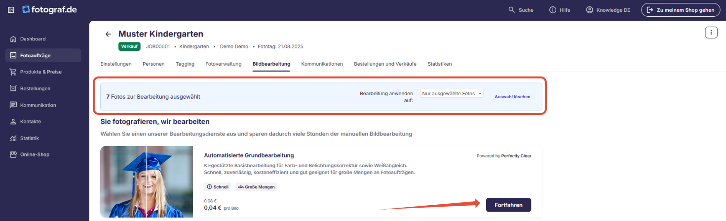 Oberfläche zur Auswahl von Bildbearbeitungsoptionen