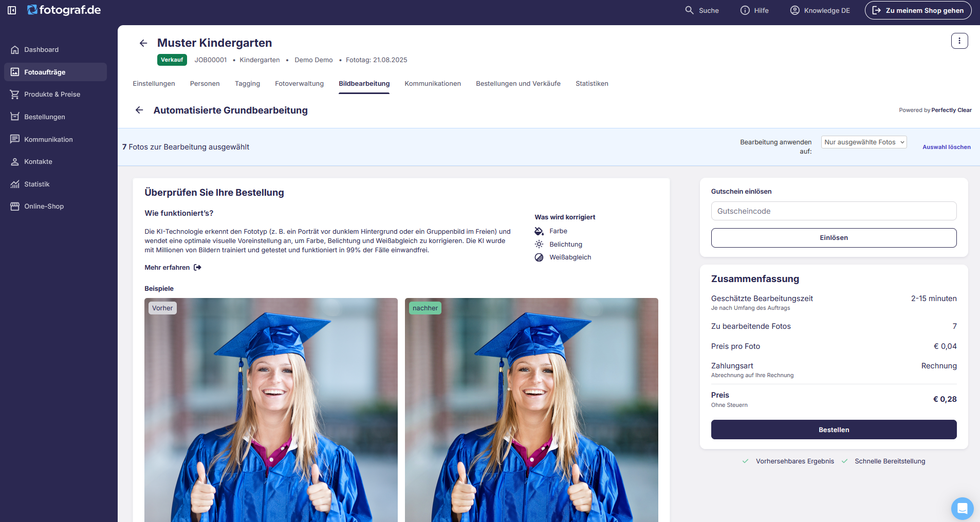 Bestätigungsseite zum Einreichen von Bildbearbeitungen