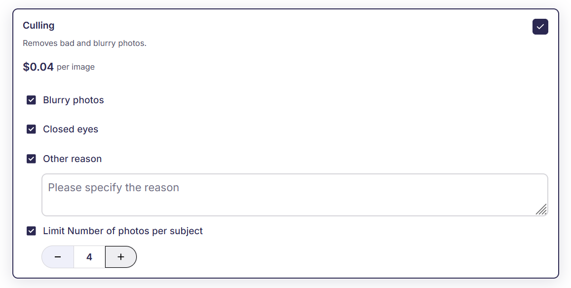 Culling limit input