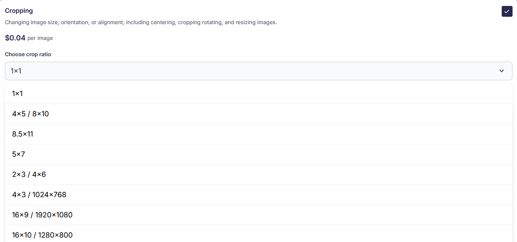 Crop ratio settings