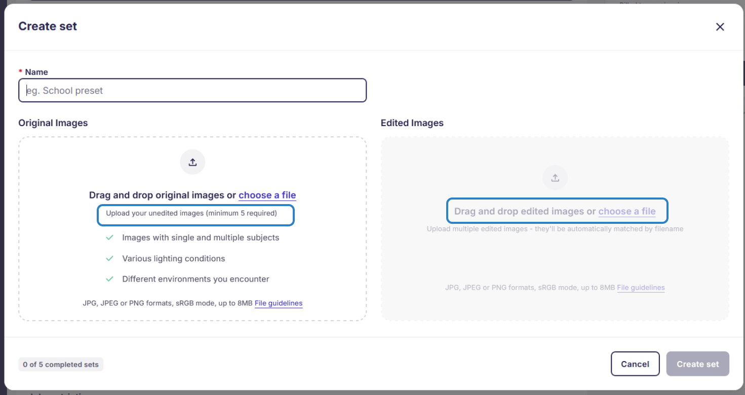 Reference upload interface