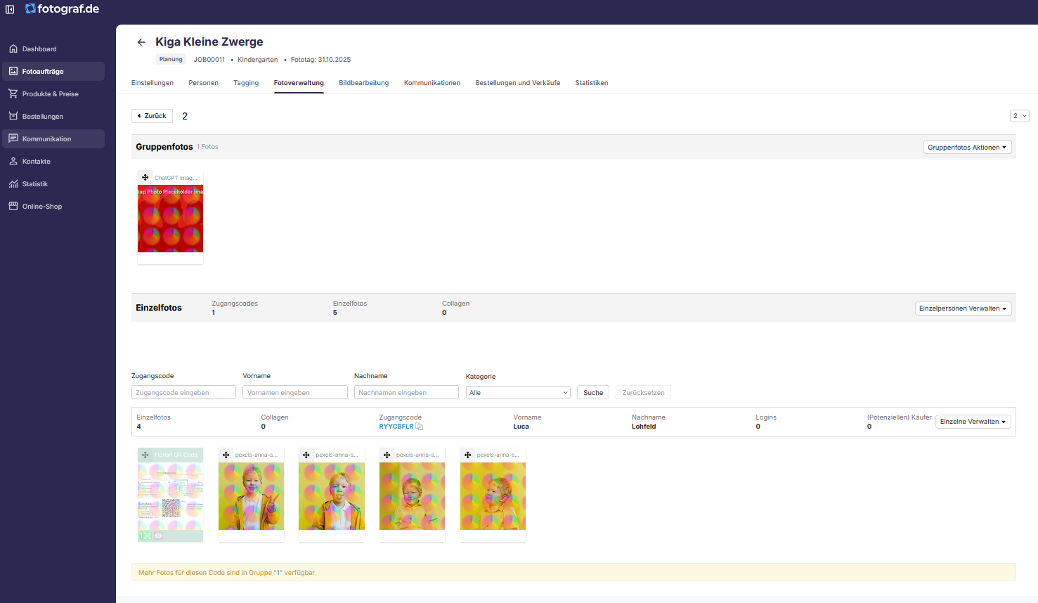Beispielhafte Ansicht bei Freundschaftsfotos nach Namensliste.