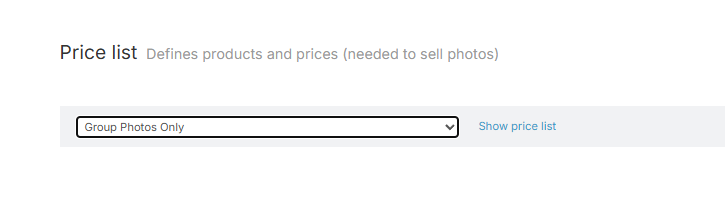 Price Profile step with “Group Photos Only” selected in dropdown.