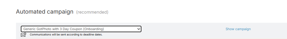 Communication profile step with a 2-week coupon profile selected from the dropdown.