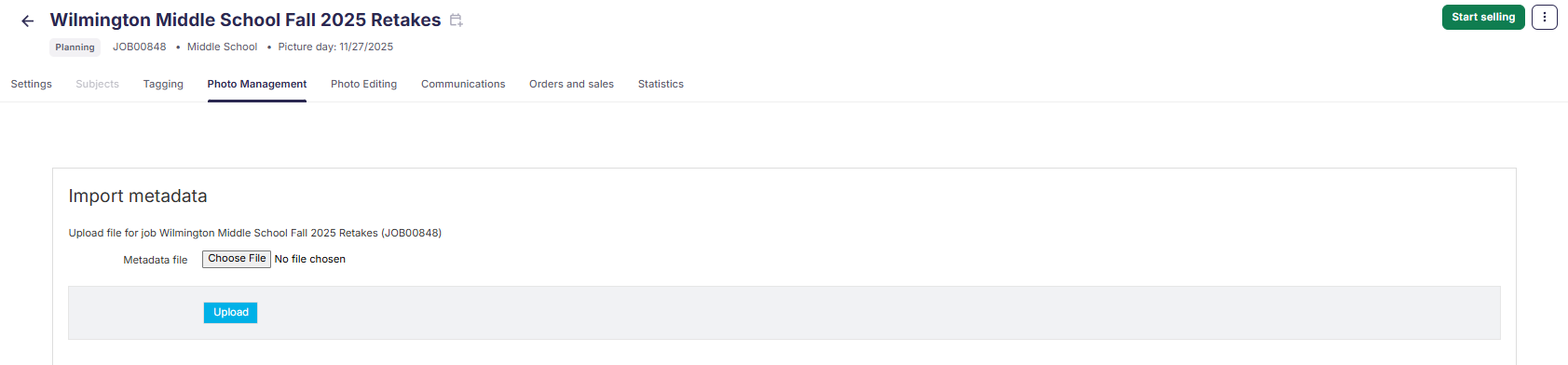 CSV upload interface