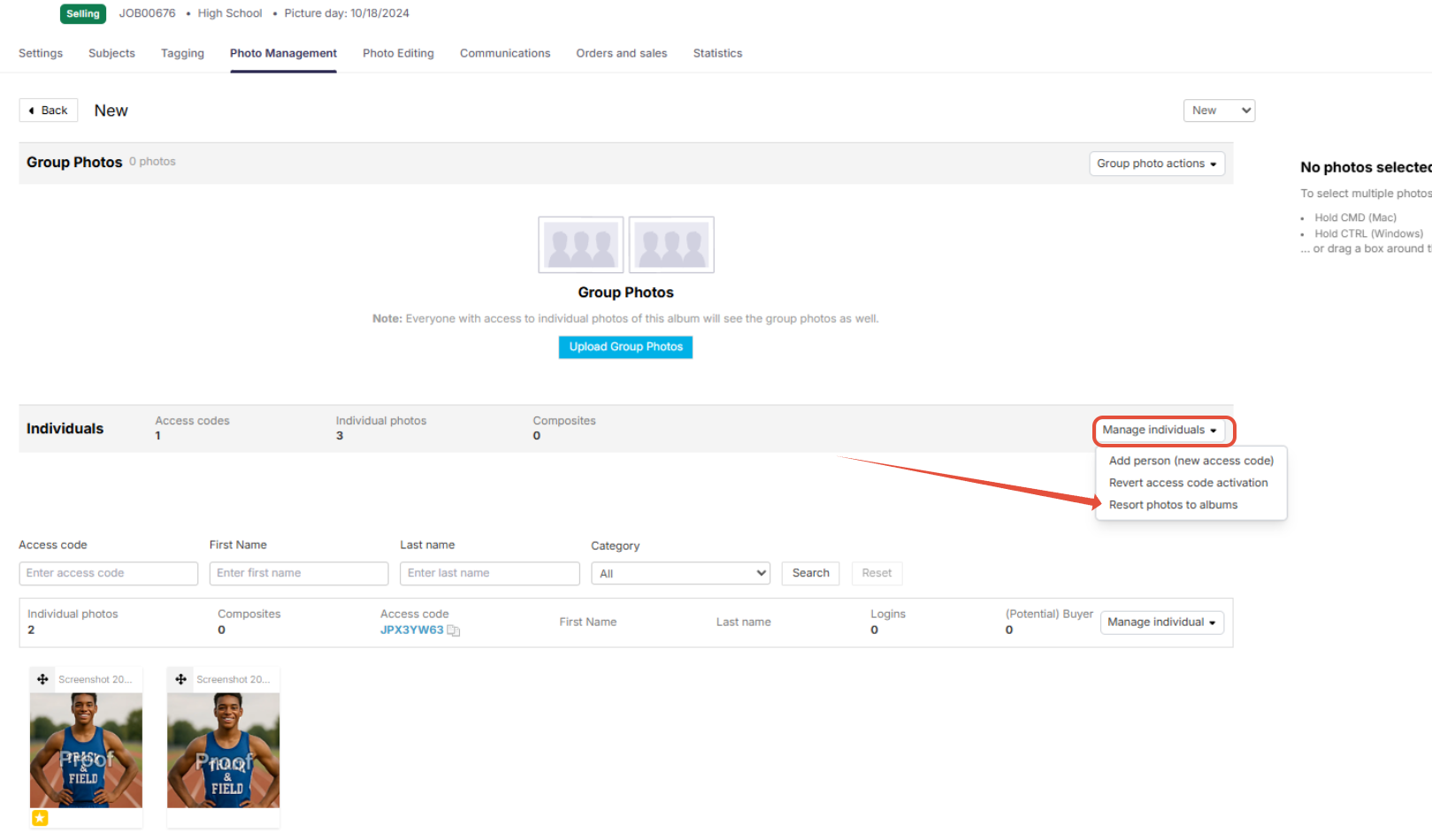 Resort photos to albums option in GotPhoto