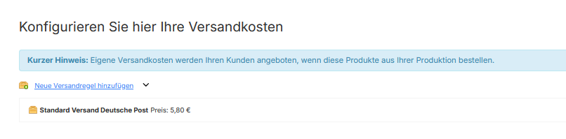Einstellung für Versandmethode