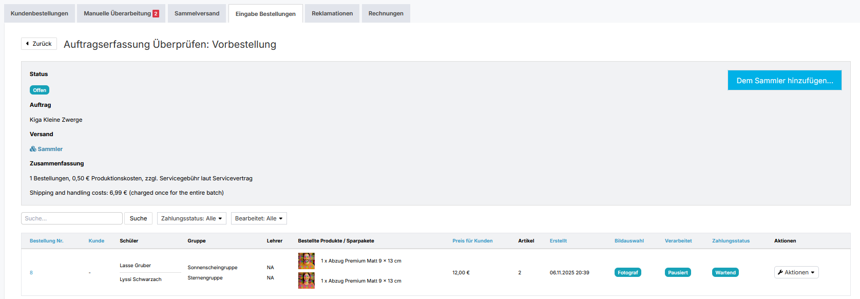 Screenshot Versand im Umschlag