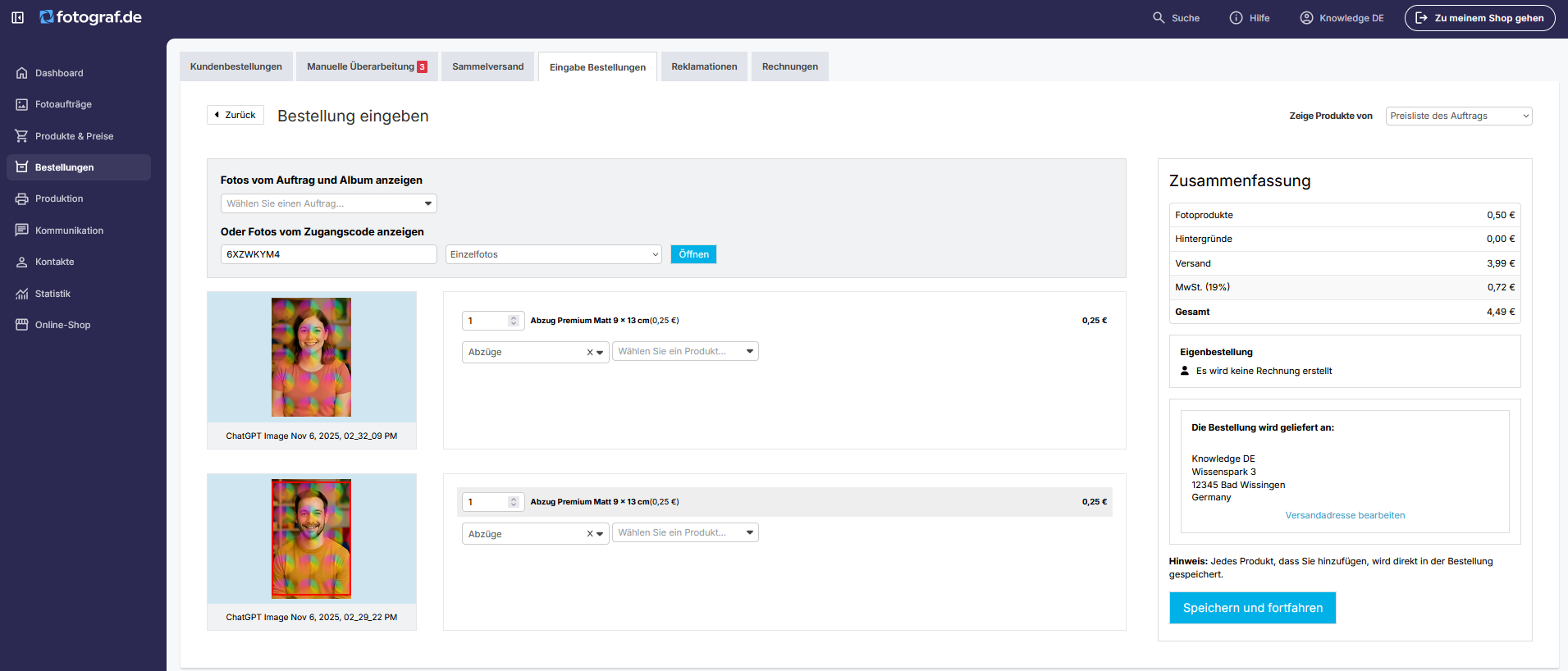 Screenshot Sammelversand Modus