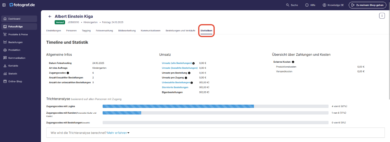 Screenshot Statistiken im Auftrag