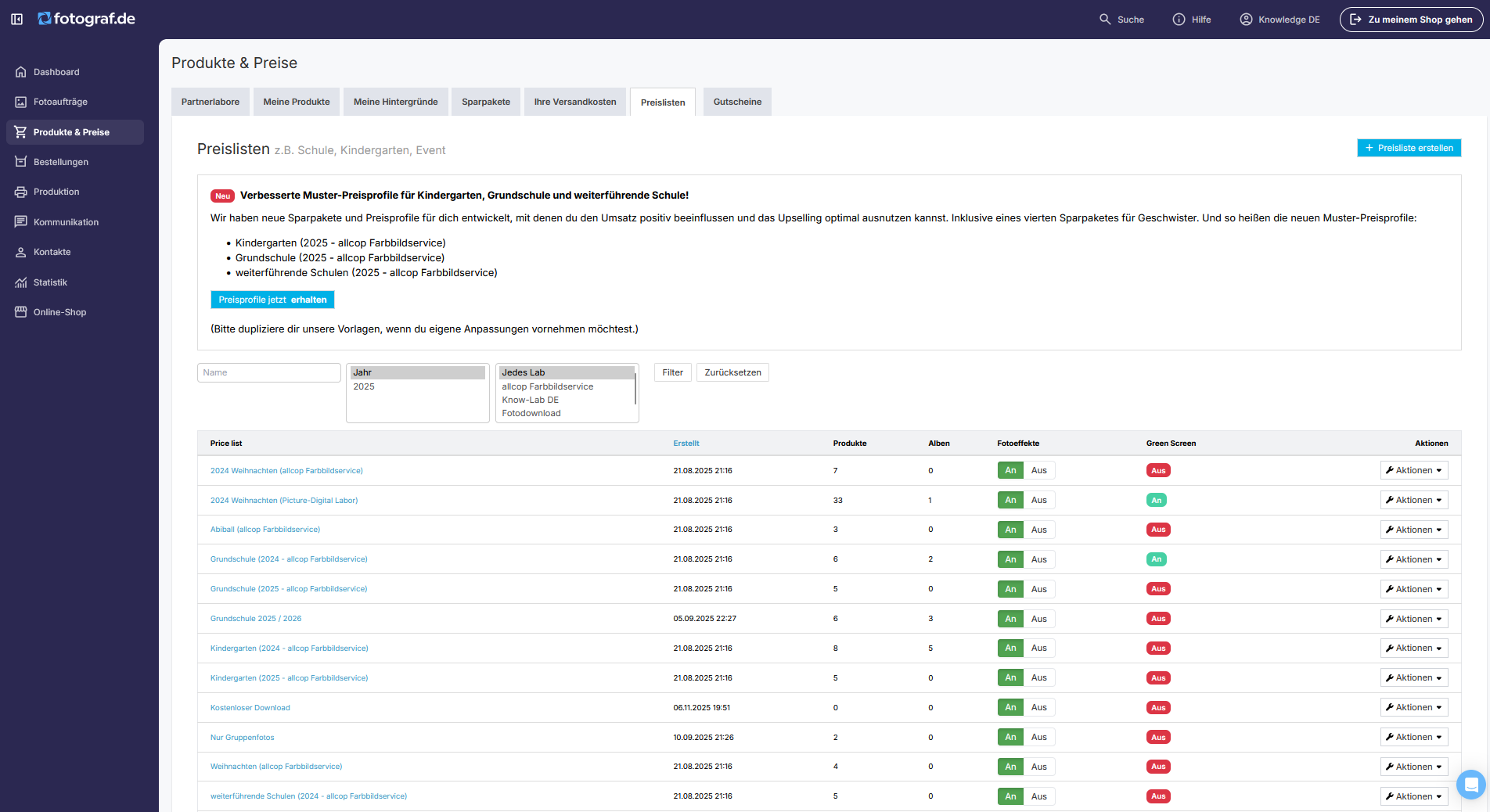 Screenshot Preisprofile