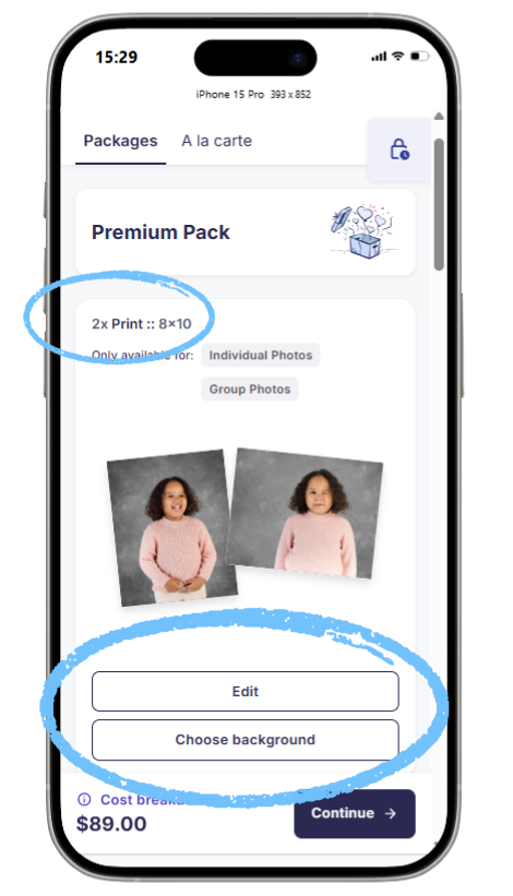 Background change prompt before adding to cart