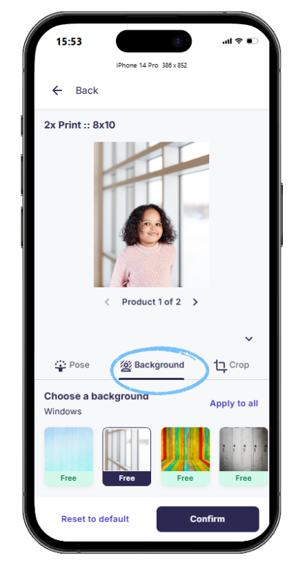 Pose and background selection
