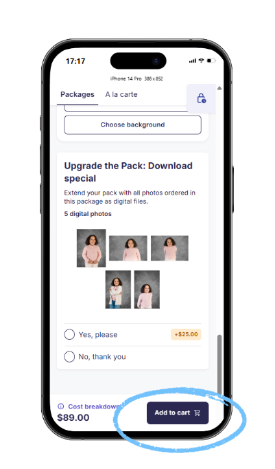Add to cart after package selection