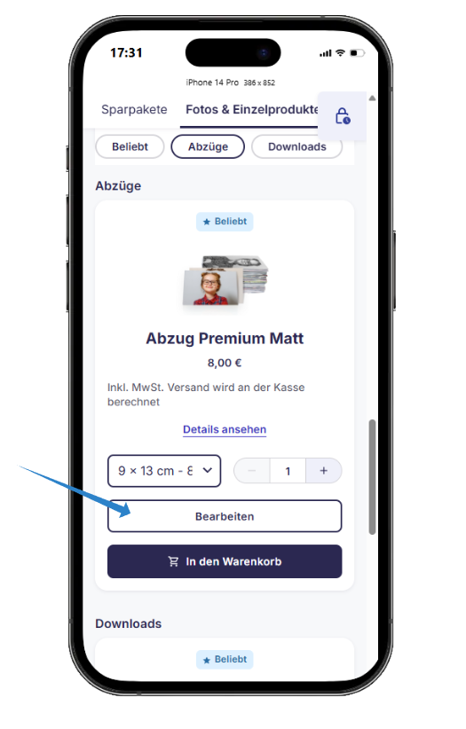 Bearbeitungsfunktion eines Einzelprodukts